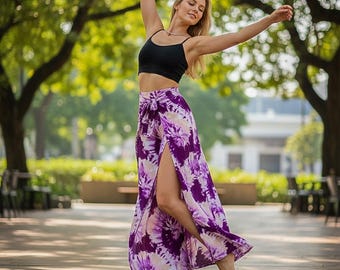 Lavender Swirl | Palazzo Wrap Pants, Boho Pants, Harem Flow Pants