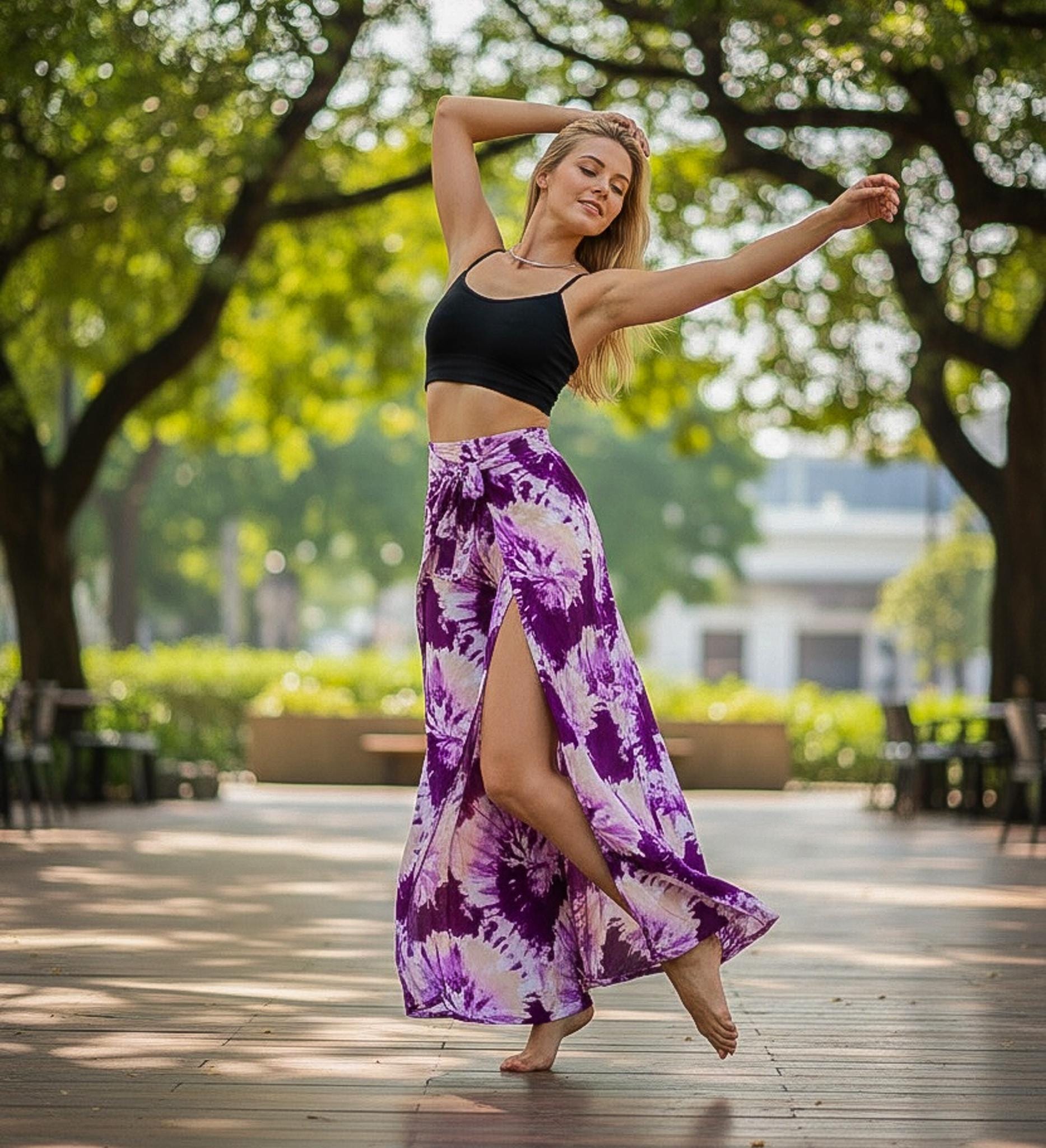 Lavender Swirl | Palazzo Wrap Pants, Boho Pants, Harem Flow Pants