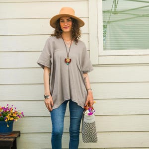 Raw Natural Crinkled Double Gauze Cotton Blouse | Cotton Tunic Kaftan | Cotton Tunic Top | Boho Minimalist Shirt | Boho Clothing