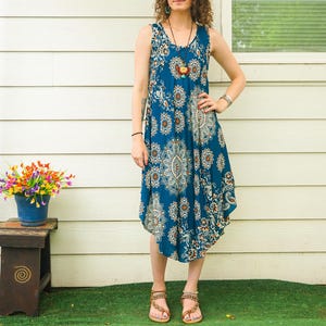 Turquoise Mandala Paisley Boho Dress, Beach SunDress, Summer Midi Dress, Boho Clothing, Vacation Dress