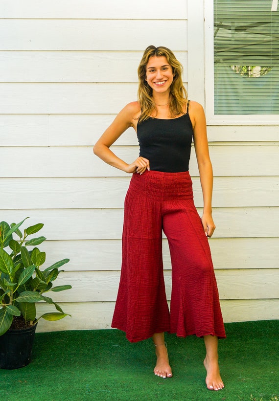 Double Gauze Wide Legs Palazzo Cotton Pants, Bell Bottoms Flair Cotton  Pants, Boho Cotton Pants, Hippie Pants, Boho Clothing 