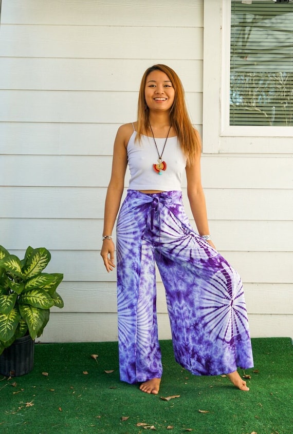 Hand Dyed Palazzo Harem Flow Pants, Wrap Pants-Open Flow, Shibori Genie Pants, Bohemian Flow Pants, Tie Dye Festival Pants
