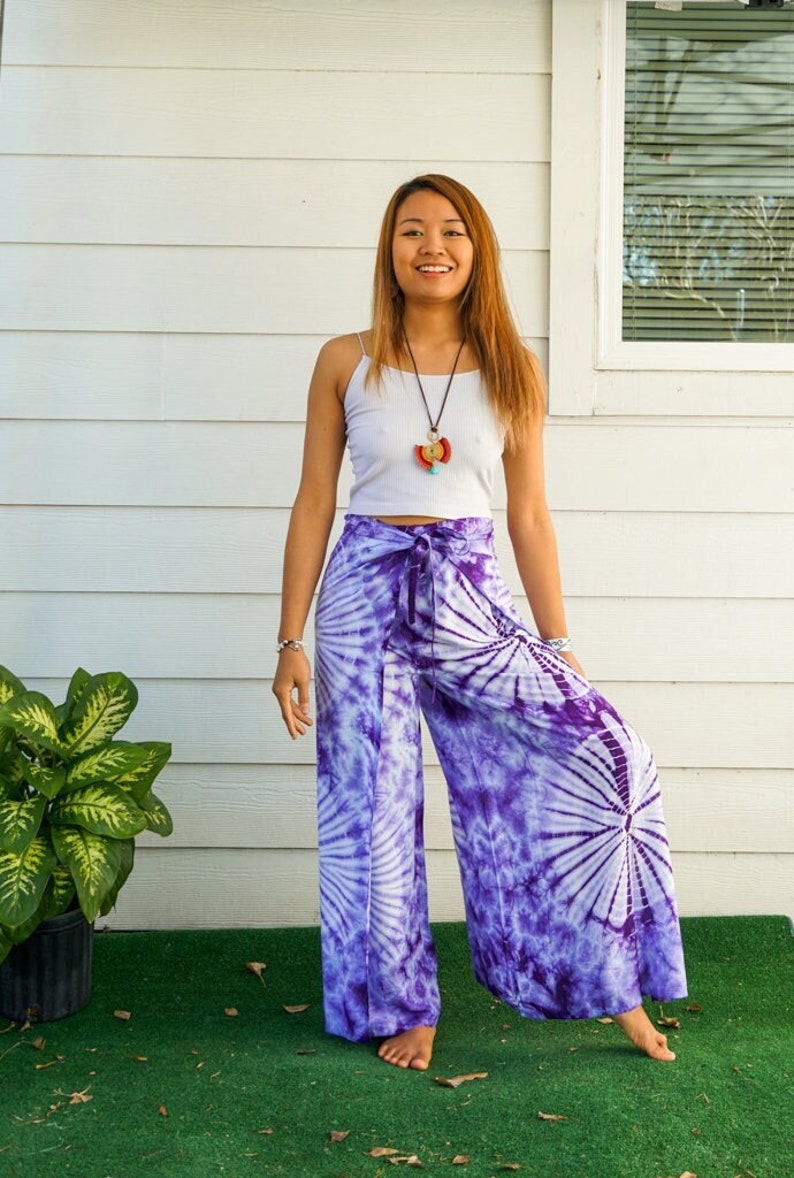Hand Dyed Palazzo Harem Flow Pants, Wrap Pants-Open Flow, Shibori Genie Pants, Bohemian Flow Pants, Tie Dye Festival Pants image 1