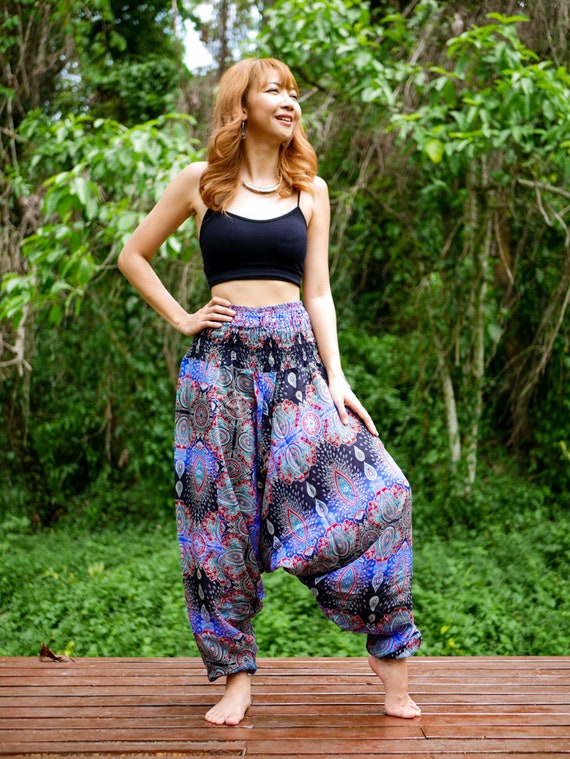 Blue Paisley Hippie Pants, Harem Pants, Aladdin Pants, Lounge