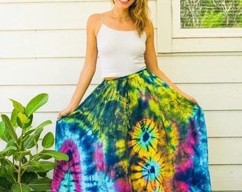 Hand Dyed Tie Dye Boho Maxi Skirt | Flowing Tiered Skirt | Soft Bohemian Long Skirt for Women