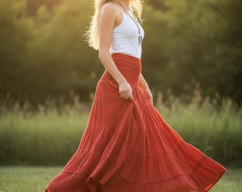Raw Cotton Gauze Tiered Maxi Skirt, Boho Maxi Skirt, Flowy Skirt Women, Smocked Waist Skirt, Lightweight Summer Skirt