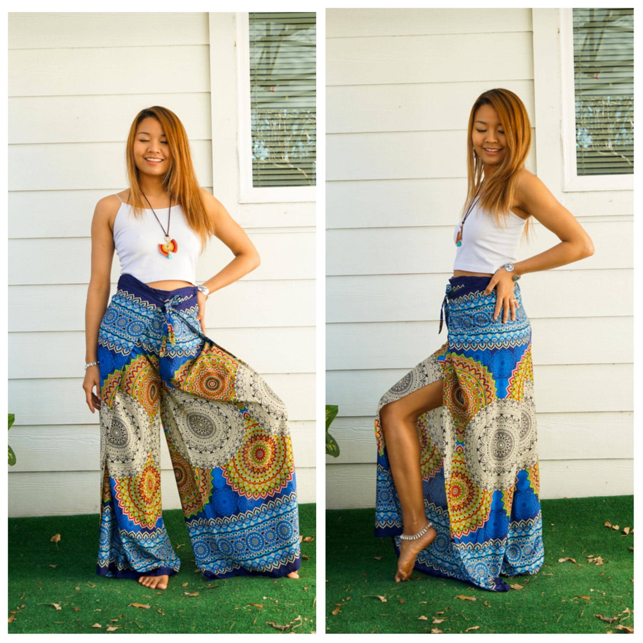 Celestial Mandala Palazzo Wrap Pants, Boho Pants, Beach Pants
