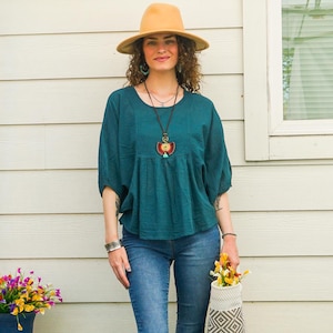 Raw Natural Cotton Gauze Tunic Blouse, Minimalist Loose Cotton Summer Top, Boho Shirt, Boho Clothing