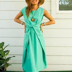 Mint Natural Cotton Wrap Dress / Minimal Boho Dress / Boho Clothing