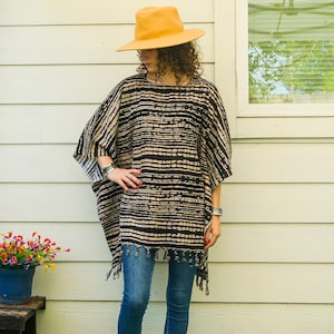 Inkstone Shibori Kaftan Tunic Blouse , Oversize Tops, Beachwear, Boho Clothing, Poncho, Loungewear, Beach Kimono Cover Ups