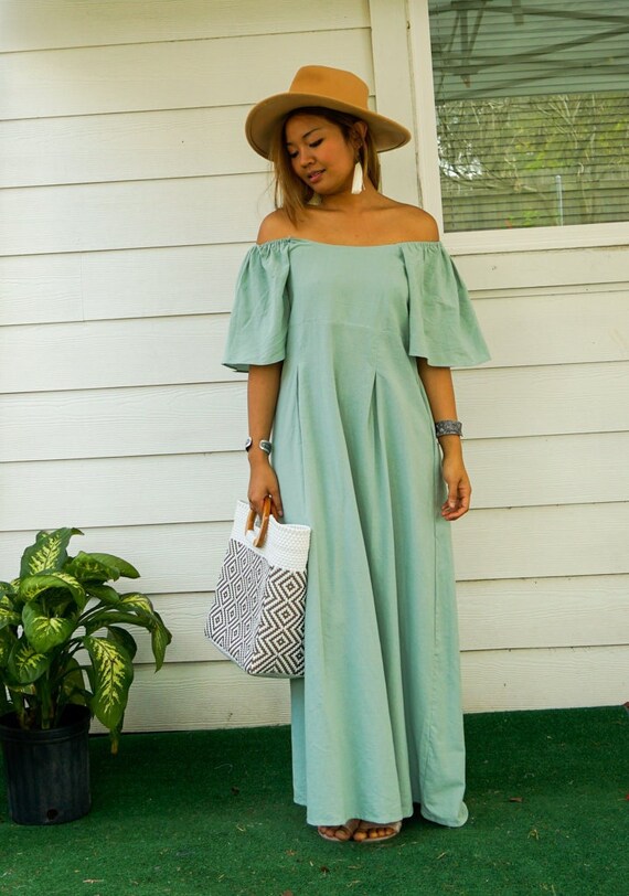 light green boho dress Boho Maxi Dress, Sundress, Wild Floral in Green Mint main image 0