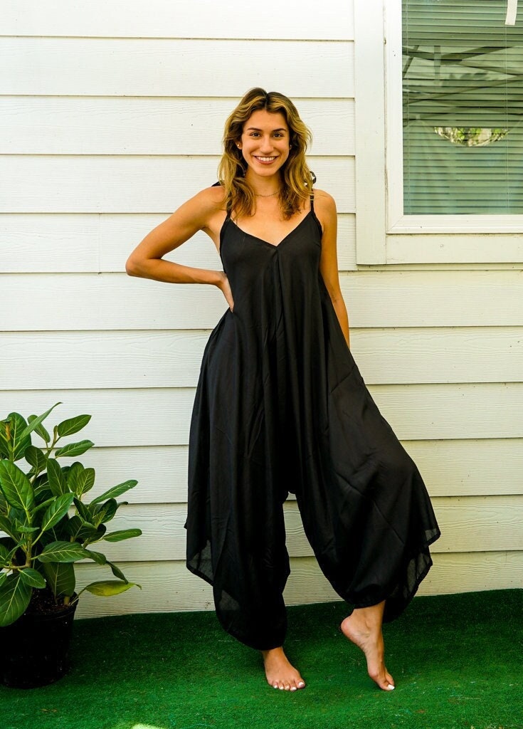 Boho Yoga Jumpsuit Rompers Pants with Pockets, Wide Leg Jumpsuit, Summer Jumpsuit, Women's Jumpsuit