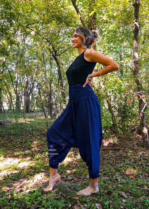 Pantalones hippies azules sólidos pantalones de harén | Etsy España