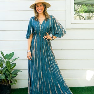 Teal Serenity | Boho Maxi Dress / Hand Dyed Dress / Tie Dye SunDress / Boho Clothing / Summer Tie Dye Dress / Tie Dye Clothing