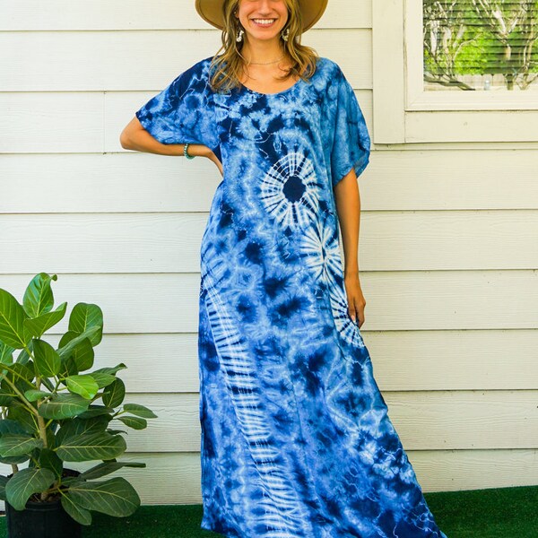 Hand Dyed Hippie Dress, Loose Fit Dress, Beach Dress, Tie Dye Clothing, Beachwear, Oversized Dress, Loungewear