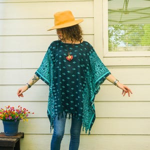 Batik Boho Kaftan Tunic Blouse , Oversize Tops, Beachwear, Boho Clothing, Poncho, Loungewear, Beach Kimono Cover Ups