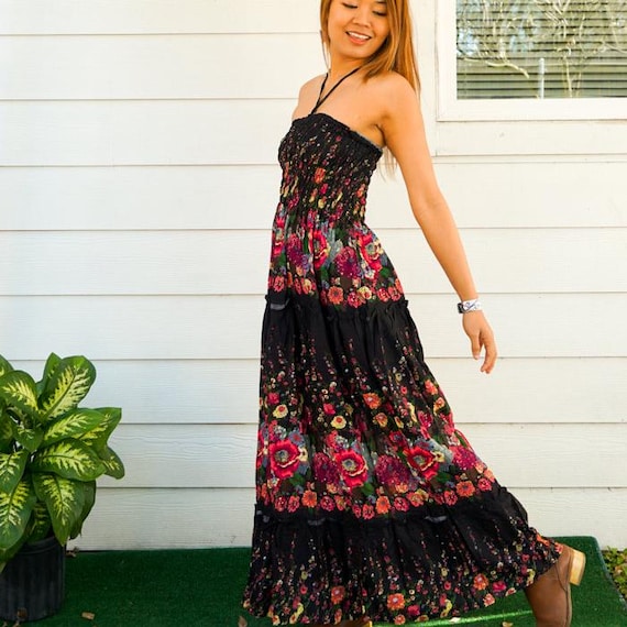 boho pink black dress Skylar + Madison Christina Pink and Black Floral Print Mini Dress