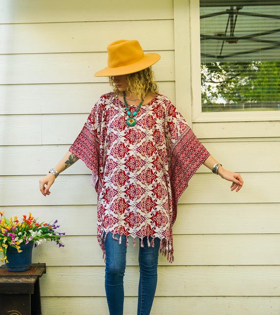 Moroccan Rose Kaftan Blouse Oversize Boho Tunic Tops, Beachwear
