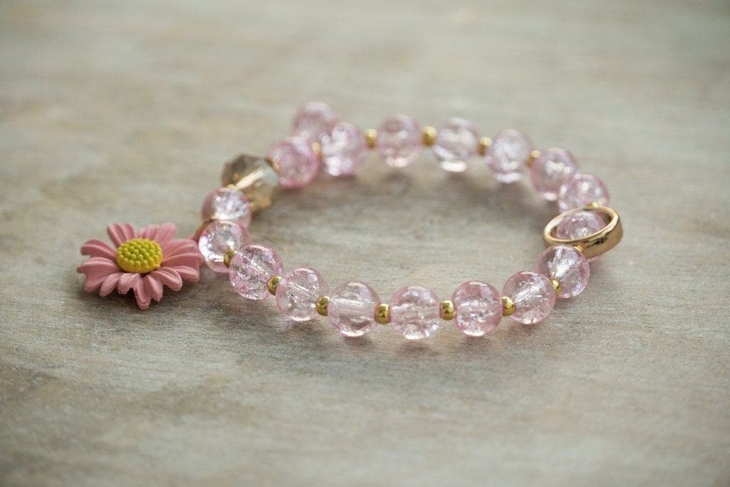 Flower Charm Pink Beaded Bracelet – LV Official