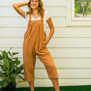 Boho Minimalist Cotton Dungarees Jumpsuit Rompers Pants with Pockets / Boho Jumpsuit / Hippie Dungaree / Boho Clothing
