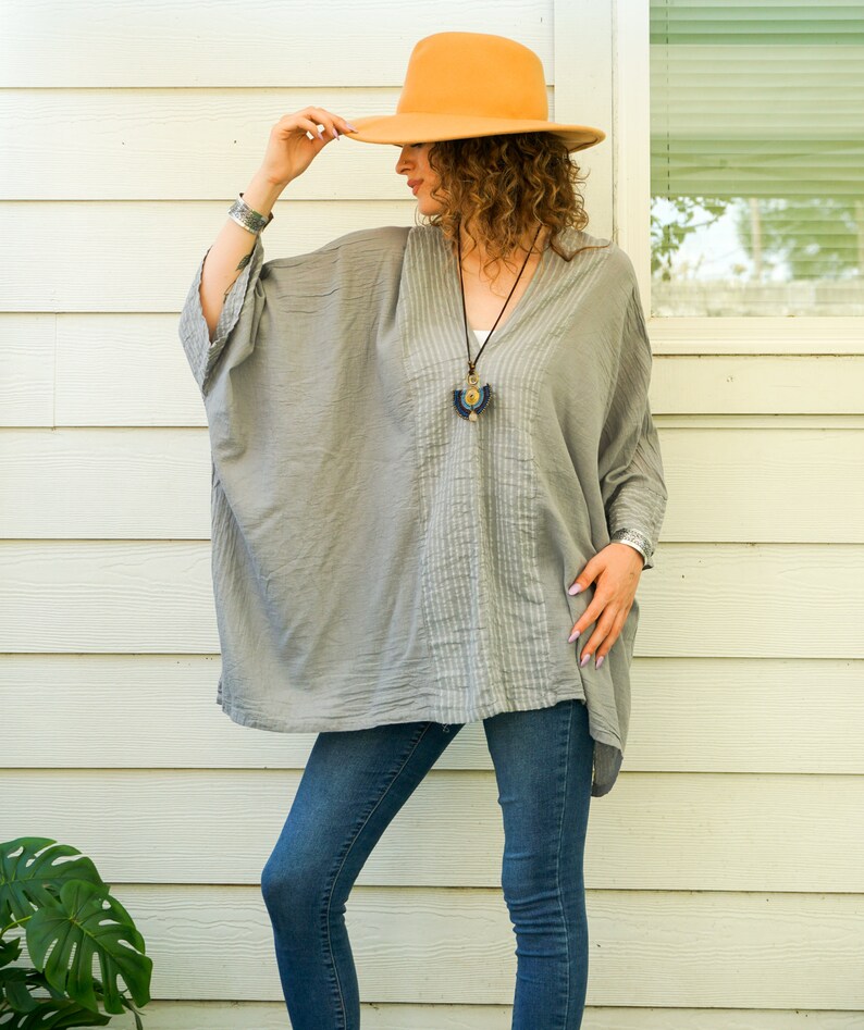 Pale Brown Cotton Gauze Oversized Tops