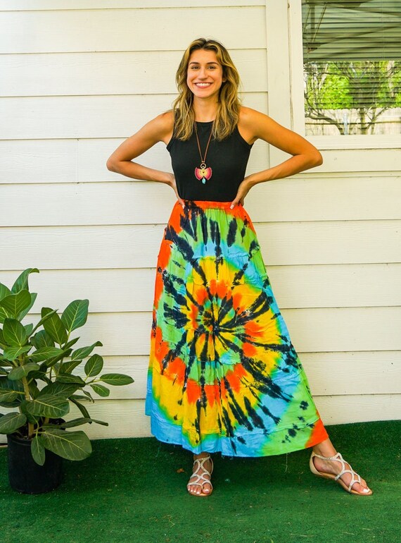 Hand Dyed Tiered Maxi Hippie Skirt, Boho Skirt, Tie Dye Clothing - Main Image