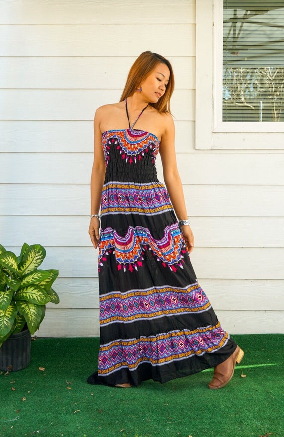 Boho Tiered Maxi Dress Sundress Halter Top Dress Boho Wedding