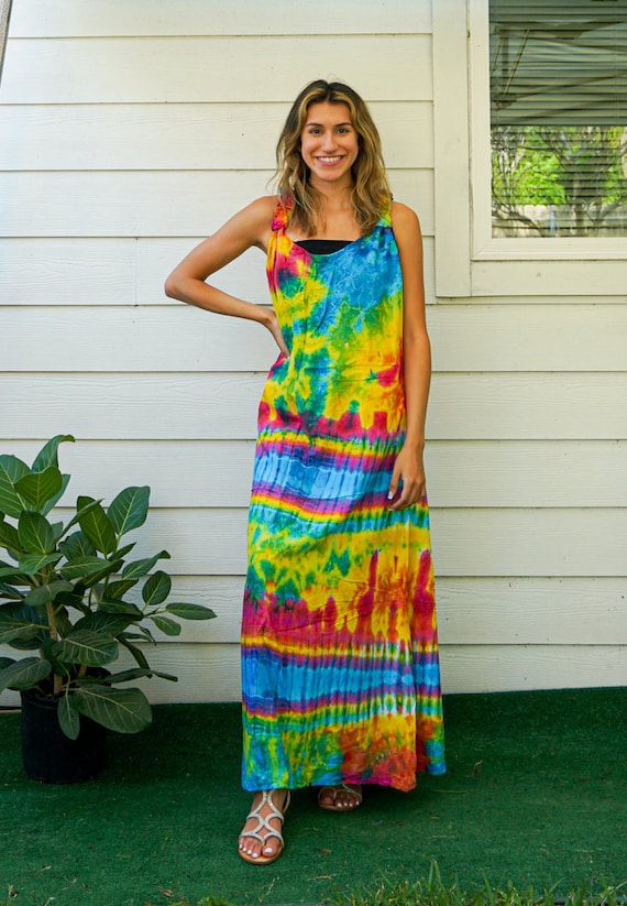 Soul Spectrum Hand Dyed Hippie Dungarees Dress, Summer Boho