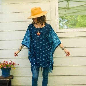 Batik Boho Kaftan Tunic Blouse , Oversize Tops, Beachwear, Boho Clothing, Poncho, Loungewear, Beach Kimono Cover Ups