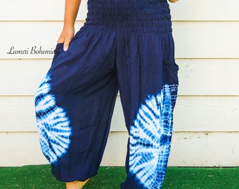 信頼への信頼 Indigo Shibori Tie Dye Tie Pants, Lounge Pants, Harem Dye Clothing