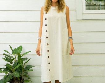 Natural Cotton Dress with Pockets / Boho Dress / Boho Clothing / 100% Organic Cotton