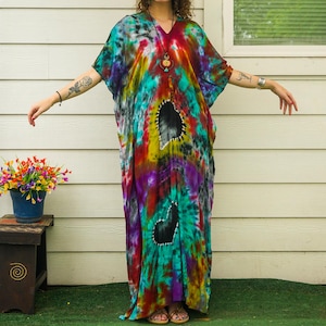 Wild Love Boho Kaftan, Hippie Tie Dye Loose Fit Poncho Dress, Beachwear, Loungewear, Tie Dye Clothing, Swimsuit Cover Up