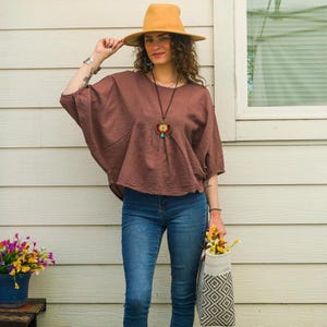 Raw Natural Cotton Gauze Tunic Blouse, Cotton Summer Tops, Boho Minimalist Shirt, Boho Clothing