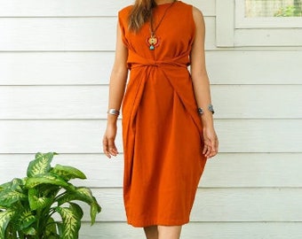 Rustikales Baumwoll-Wickelkleid / Boho Kleid / Minimales Kleid / Boho Kleidung
