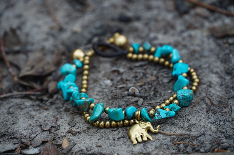 Gypsy Bracelets Elephant Jewelry Hippie Bracelets Elephant Gifts Festival Jewelry Elephant Brass Bracelets Boho Stone Bracelets