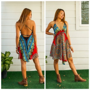 Red Mandala Boho Dress, Summer Short Dress, Festival Mini Dress, Hippie Short Dress, Summer Vacation Dress, Beach Dress