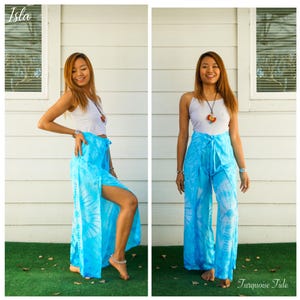 Hand Dyed Palazzo Harem Flow Pants, Wrap Pants-Open Flow, Shibori Genie Pants, Bohemian Flow Pants, Tie Dye Festival Pants Turquoise Tide