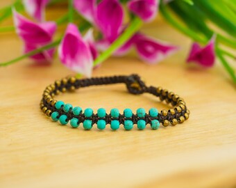 Pulsera tobillera estilo bohemio con cuentas turquesas, pulsera tobillera hippie, pulsera tobillera hecha a mano, regalo para ella, idea de regalo
