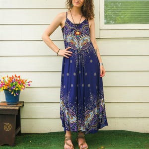 Royal Elephant Boho Maxi Dress, Beach SunDress, Summer Dress, Boho Clothing, Vacation Dress