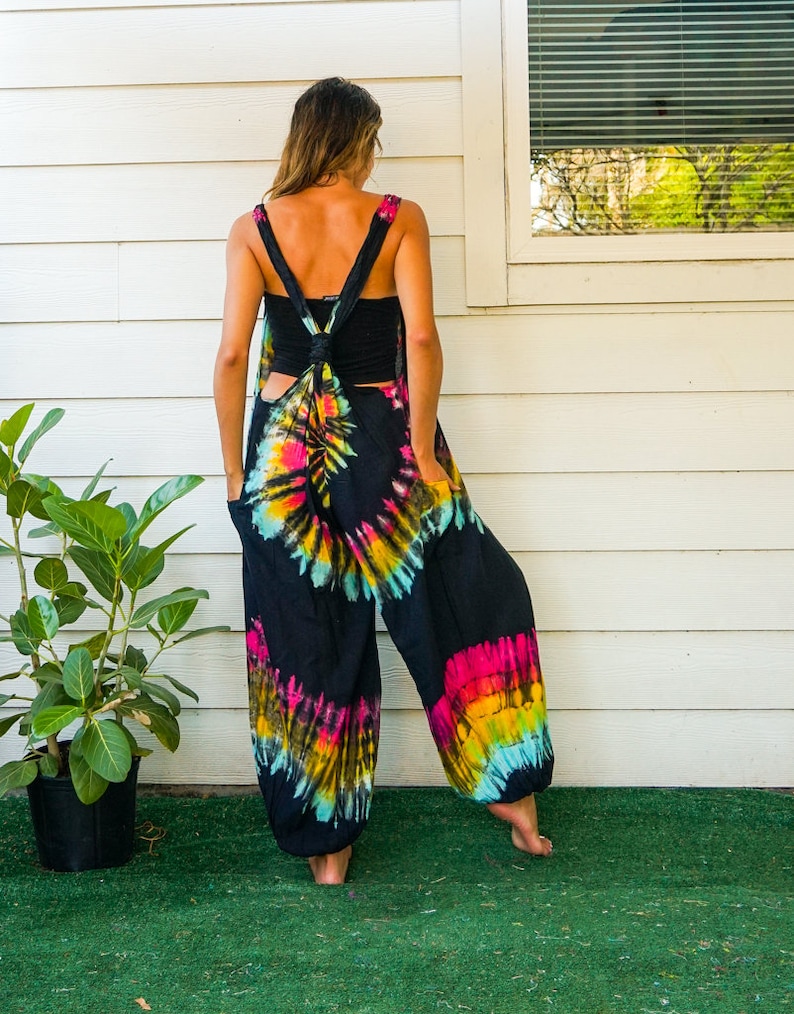 Hand Dyed Dungarees Overalls Jumpsuit with Pockets, Tie Dye Romper, Hippie Clothing, Tie Dye Pants, Festival Clothing, Tie Dye Clothing image 6