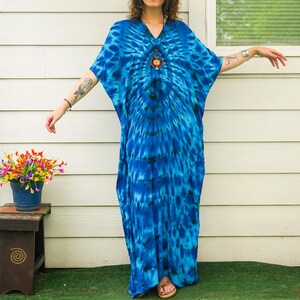 Ocean Eyes Boho Kaftan, Hippie Tie Dye Loose Fit Poncho Dress, Beachwear, Loungewear, Tie Dye Clothing, Swimsuit Cover Up