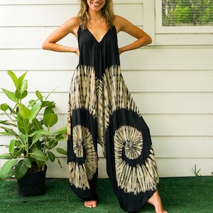 Mitternachtssandstein | Handgefärbte Boho Jumpsuits Strampler Hosen, Hippie breite Beine Overalls, Loungewear, Boho Kleidung, Strand tragen