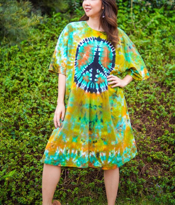 Abito in cotone tinto a mano Zen Peace con tasche, abito-caftano