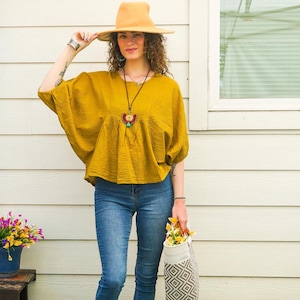 Raw Natural Cotton Gauze Tunic Blouse, Minimalist Loose Cotton Summer Top, Boho Shirt, Boho Clothing