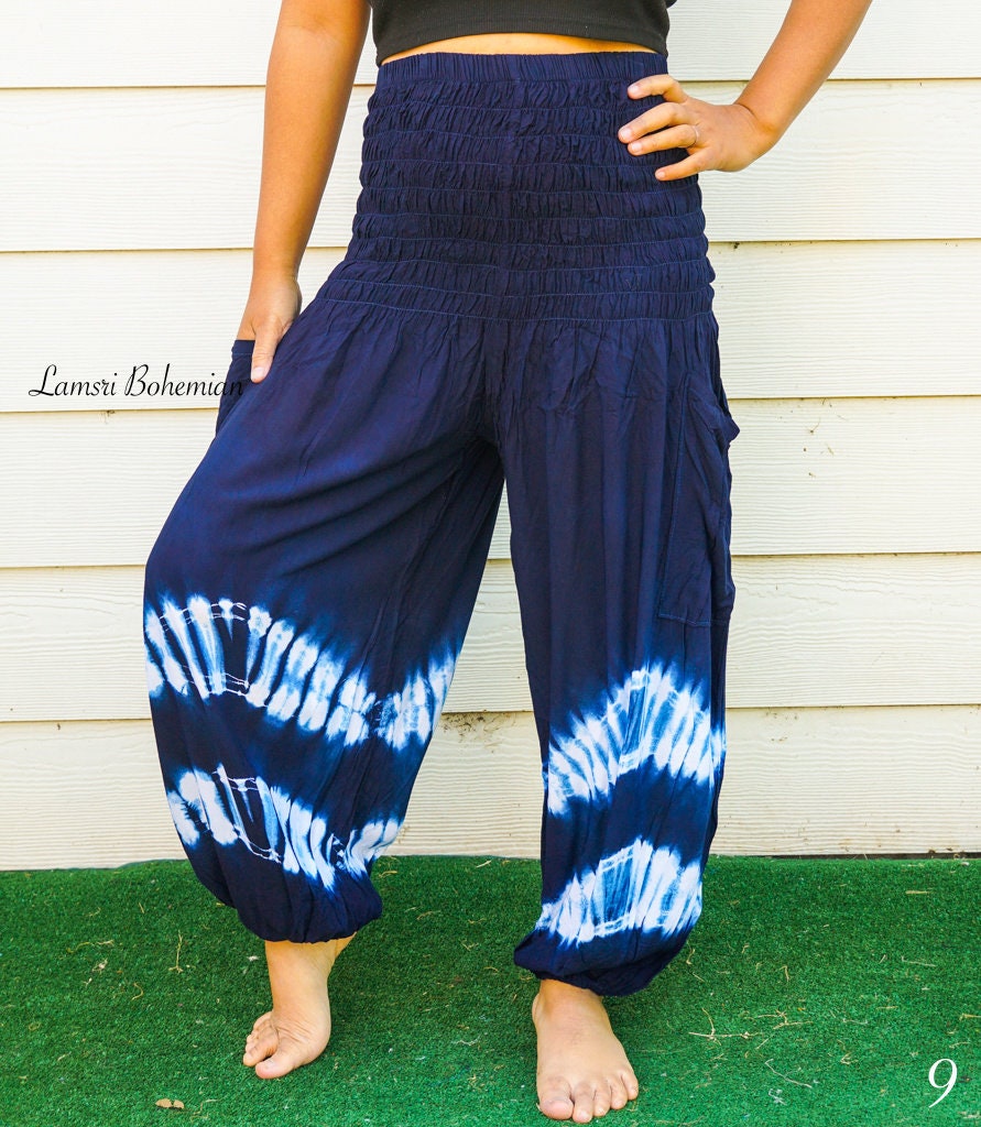 Shibori Indigo Tie Dye Harem Pants, Lounge Pants, Tie Dye Baggy