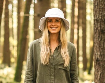 Organic Cotton Bohemian Wide Brim Sun Hat | Raw Ivory Asymmetrical Hat | Natural Cotton Sun Hat | Lightweight Eco Friendly Hat