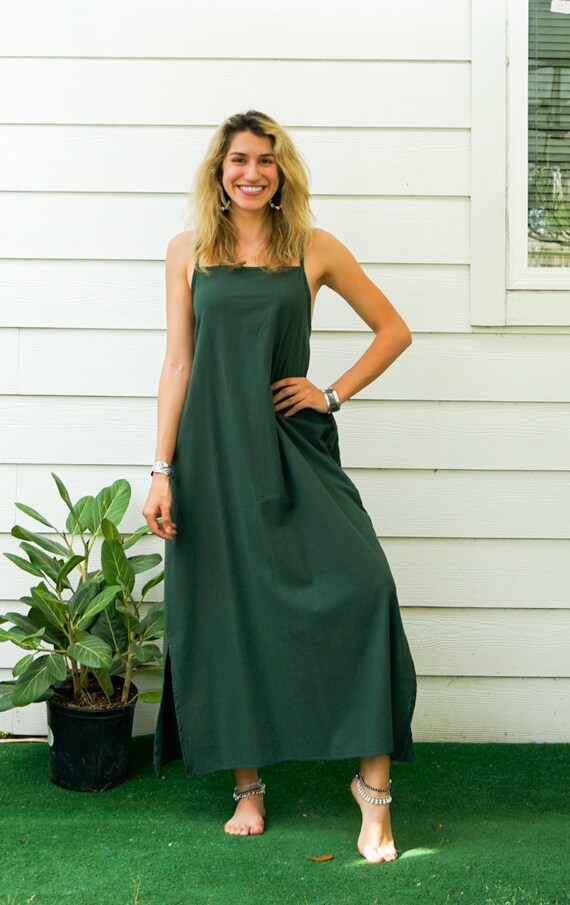 Natural Cotton Boho Dress With Pockets Cotton Sundress Boho