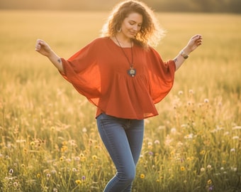 Raw Natural Cotton Gauze Tunic Blouse, Cotton Summer Tops, Boho Minimalist Shirt, Boho Clothing