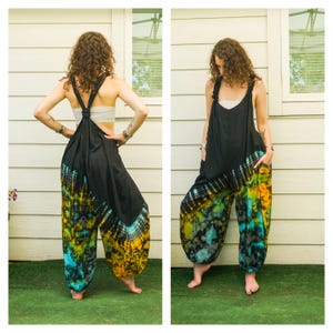 Boho Hand Dyed Dungarees Overalls Jumpsuit with Pockets, Tie Dye Romper, Hippie Boho Clothing, Tie Dye Pants, Festival Clothing