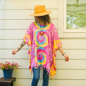Sunshine Swirl Tie Dye Tunic, Boho Kaftan Blouse , Oversize Tops, Beachwear, Tie Dye Clothing, Hippie Clothing, Loungewear